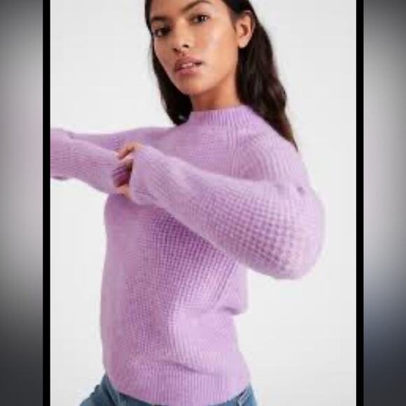 SOLD Banana Republic Aire Waffle Knit Wool Blend Sweater winter White Ivory Sz S - Picture 7 of 8